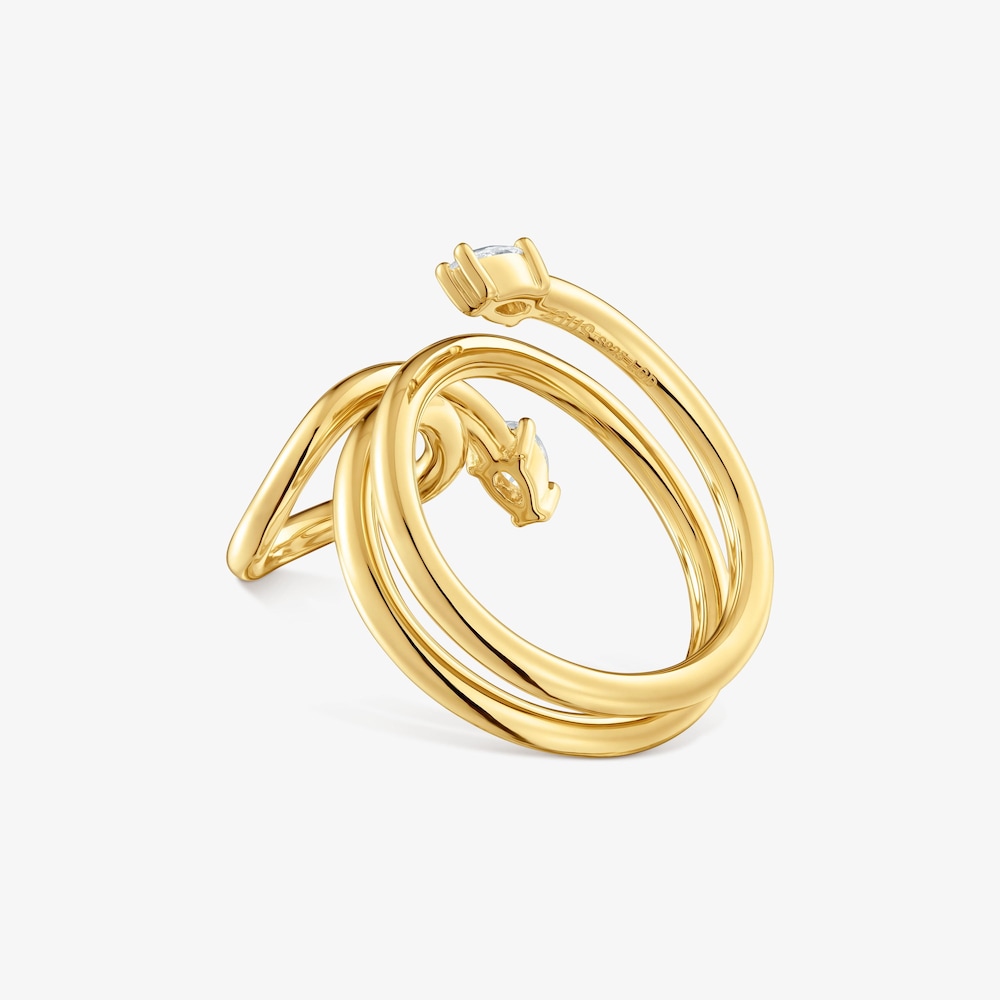 Anillo espiral con ba&ntilde;o de oro 18&nbsp;kt sobre plata y diamantes creados en laboratorio Lio LGD