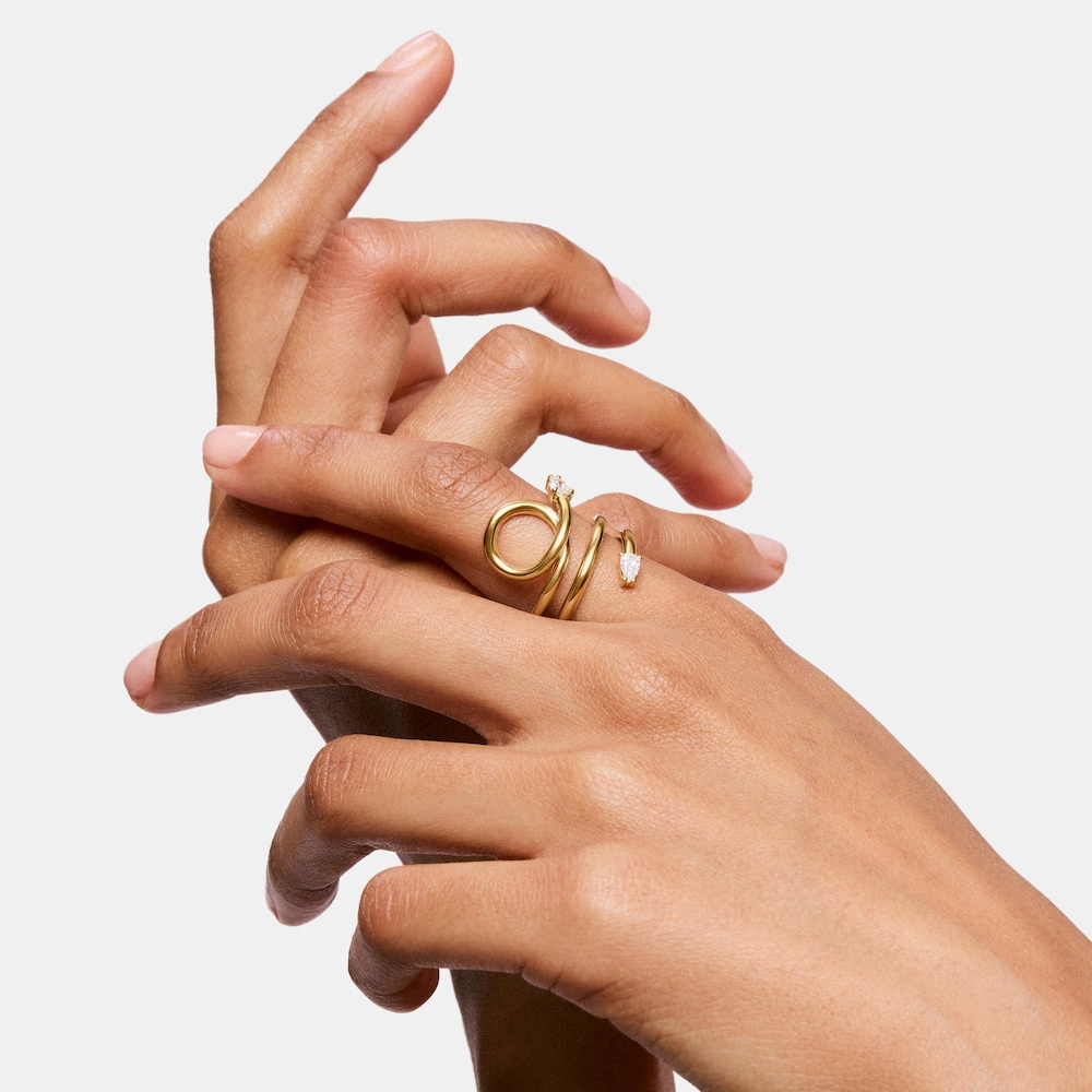 Anillo espiral con ba&ntilde;o de oro 18&nbsp;kt sobre plata y diamantes creados en laboratorio Lio LGD