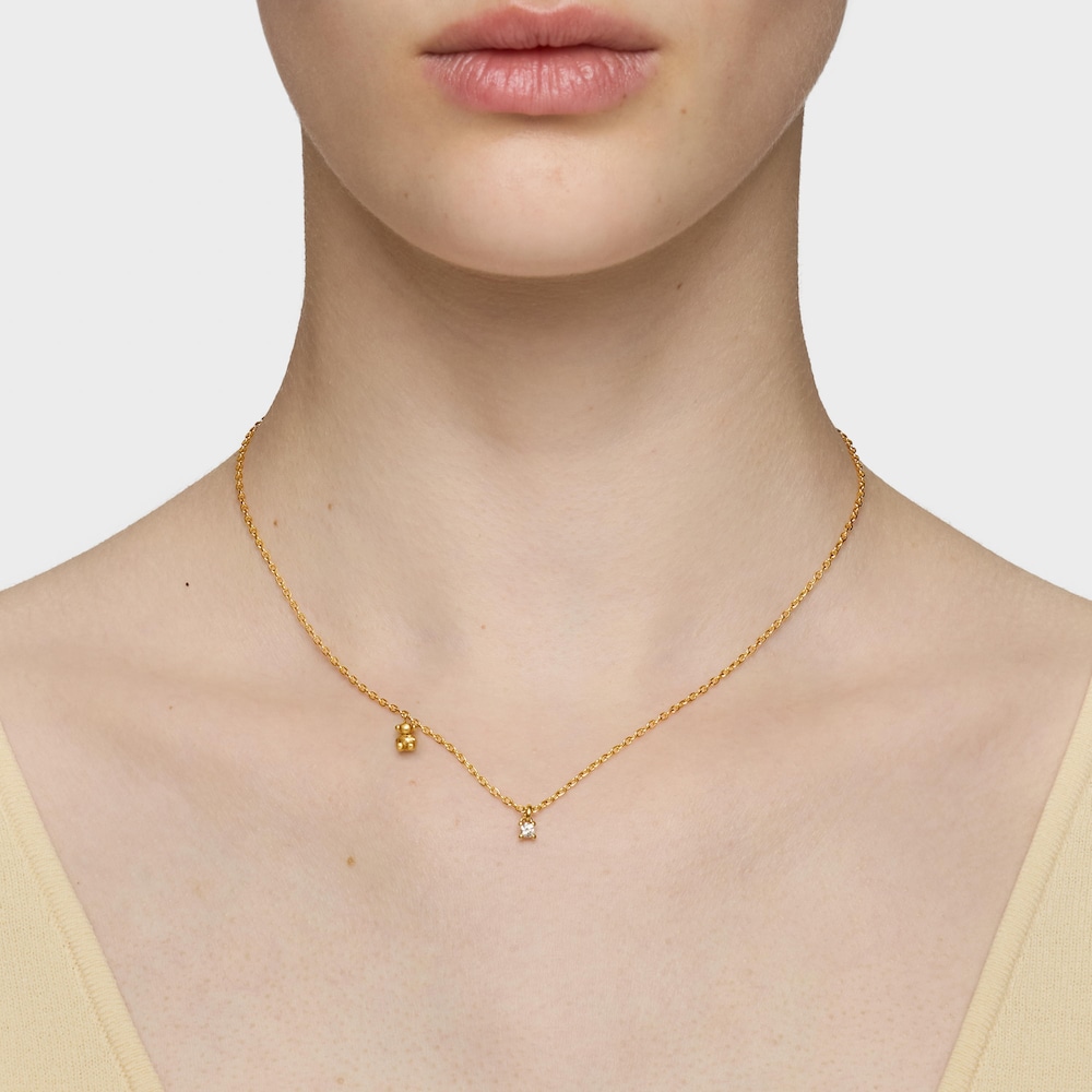 Kurze Halskette Bold Bear LGD aus 18&nbsp;kt vergoldetem Silber mit einem im Labor gez&uuml;chteten Diamanten