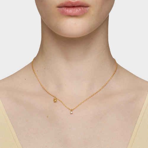 Short Necklace with 18kt gold plating over silver and laboratory-grown diamond Bold Bear LGD