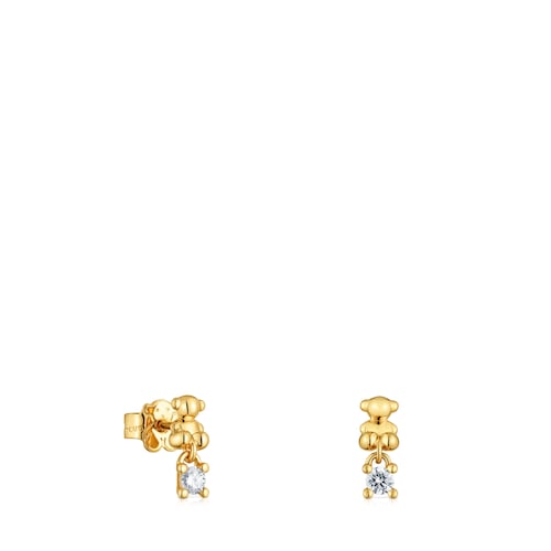 Bear Earrings with 18kt gold plating over silver and laboratorygrown diamonds Bold Bear LGD