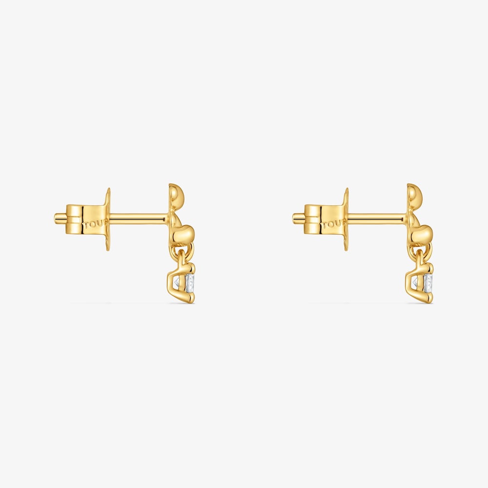 Pendientes oso con ba&ntilde;o de oro 18&nbsp;kt sobre plata y diamantes creados en laboratorio Bold Bear LGD