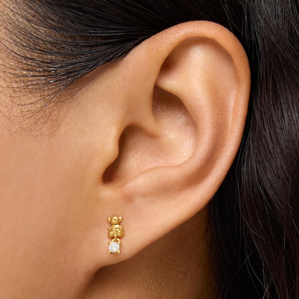 Pendientes oso con ba&ntilde;o de oro 18&nbsp;kt sobre plata y diamantes creados en laboratorio Bold Bear LGD