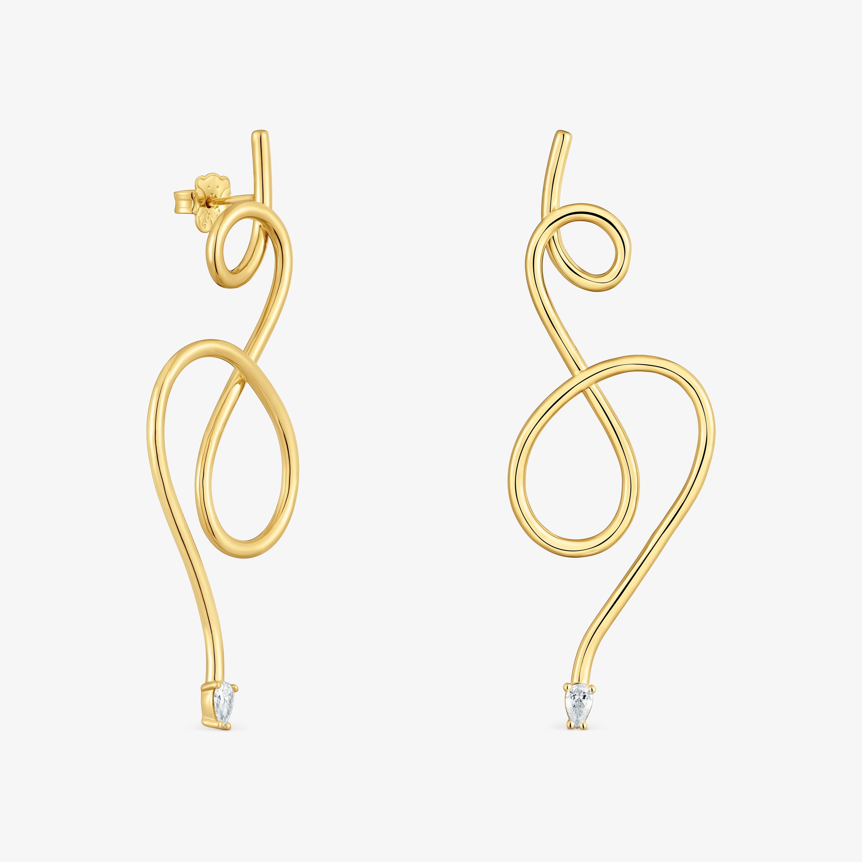 Long Earrings with 18K gold vermeil and laboratory-grown diamonds Lio LGD