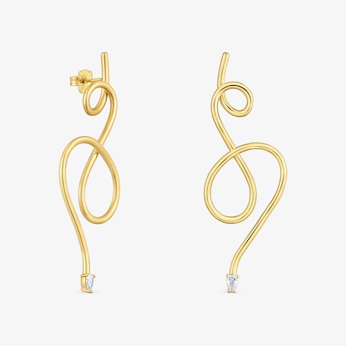 Kolczyki długie ze srebra powlekanego złotem 18-karatowym z laboratoryjnie hodowanymi diamentami Lio LGD