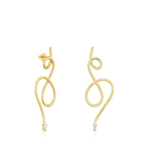 Pendientes largos con baño de oro 18 kt sobre plata y diamantes creados en laboratorio Lio LGD