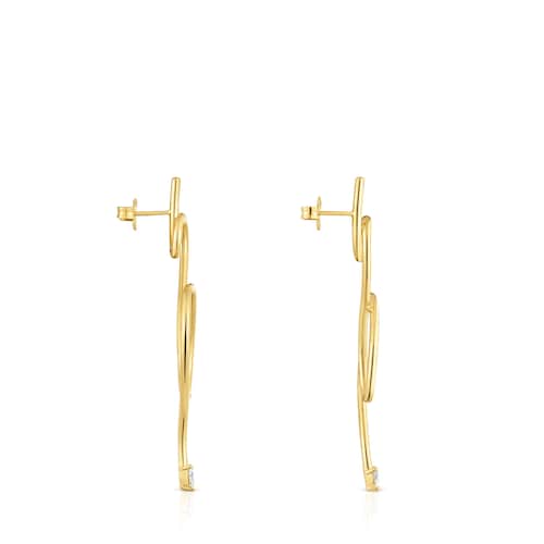 Pendientes largos con baño de oro 18 kt sobre plata y diamantes creados en laboratorio Lio LGD