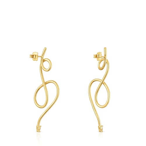 Pendientes largos con baño de oro 18 kt sobre plata y diamantes creados en laboratorio Lio LGD