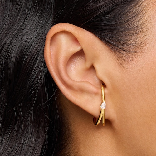 Pendientes de aro con baño de oro 18 kt sobre plata y diamantes creados en laboratorio Lio LGD