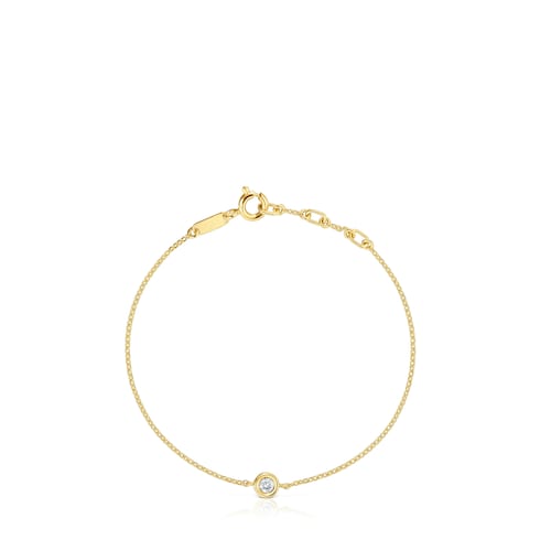 Pulsera cadena con baño de oro 18 kt sobre plata y diamante creado en laboratorio Line LGD