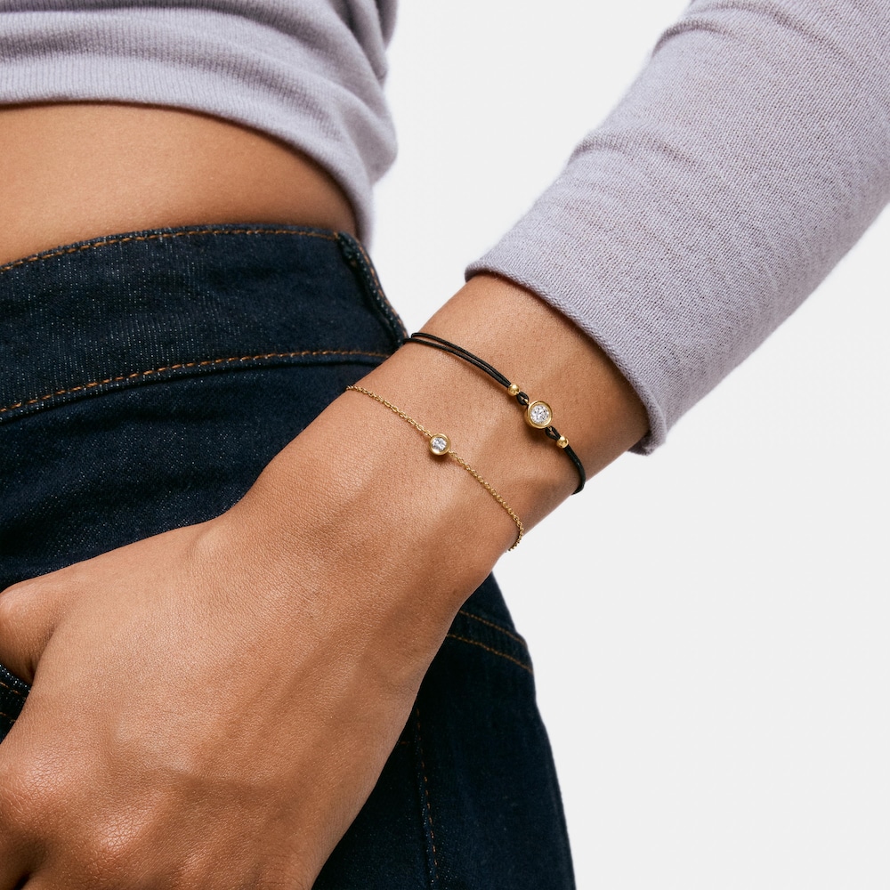 Pulsera cadena con ba&ntilde;o de oro 18&nbsp;kt sobre plata y diamante creado en laboratorio Line LGD