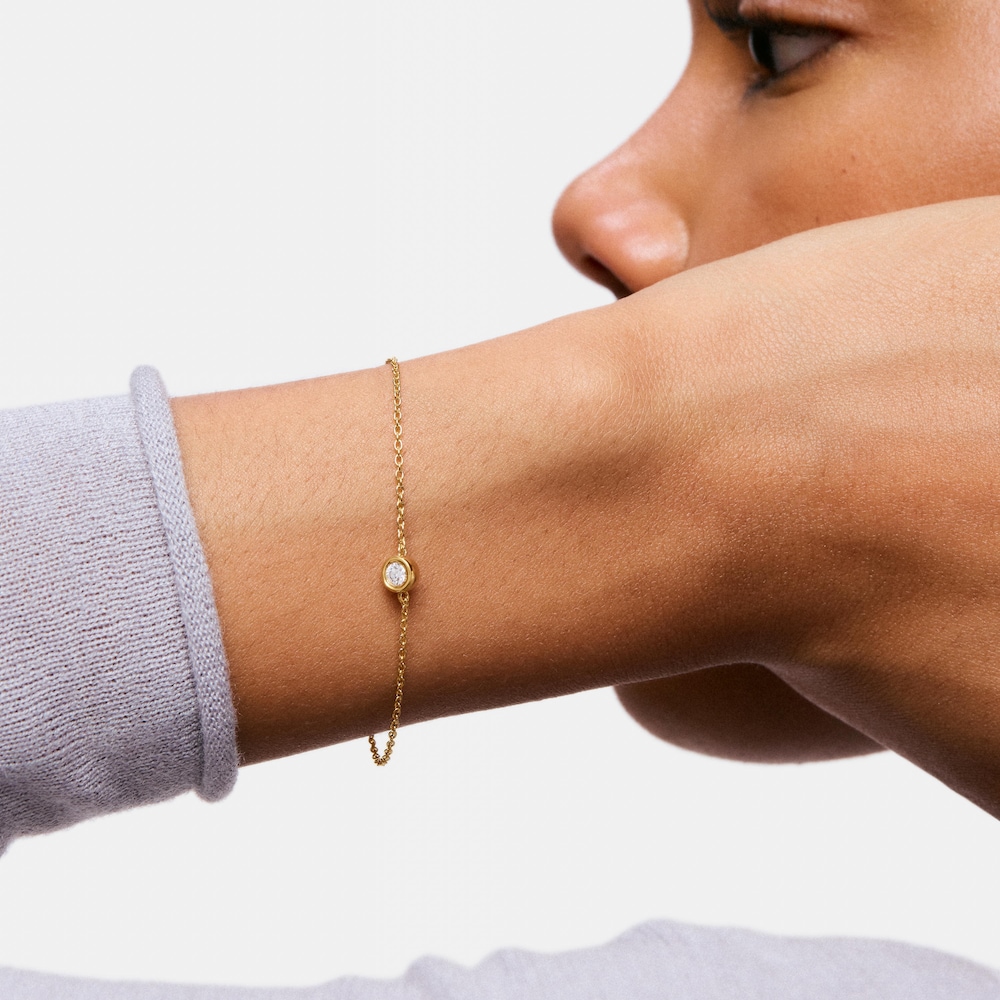 Pulsera cadena con ba&ntilde;o de oro 18&nbsp;kt sobre plata y diamante creado en laboratorio Line LGD