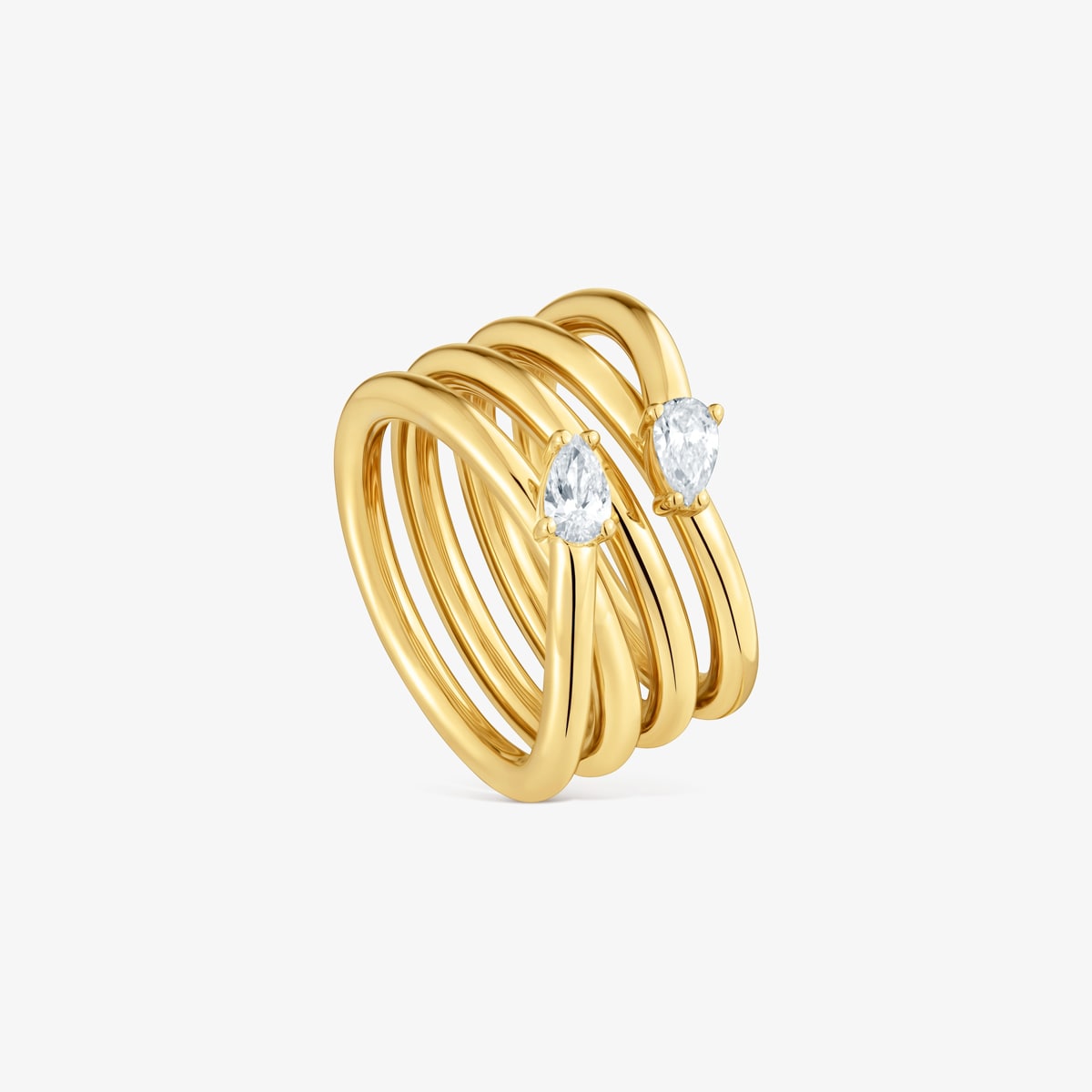 Tous - Anillo Ancho Con Baño De Oro 18 Kt Sobre Plata Y Diamantes Creados En Laboratorio Lio Lgd Talla 10