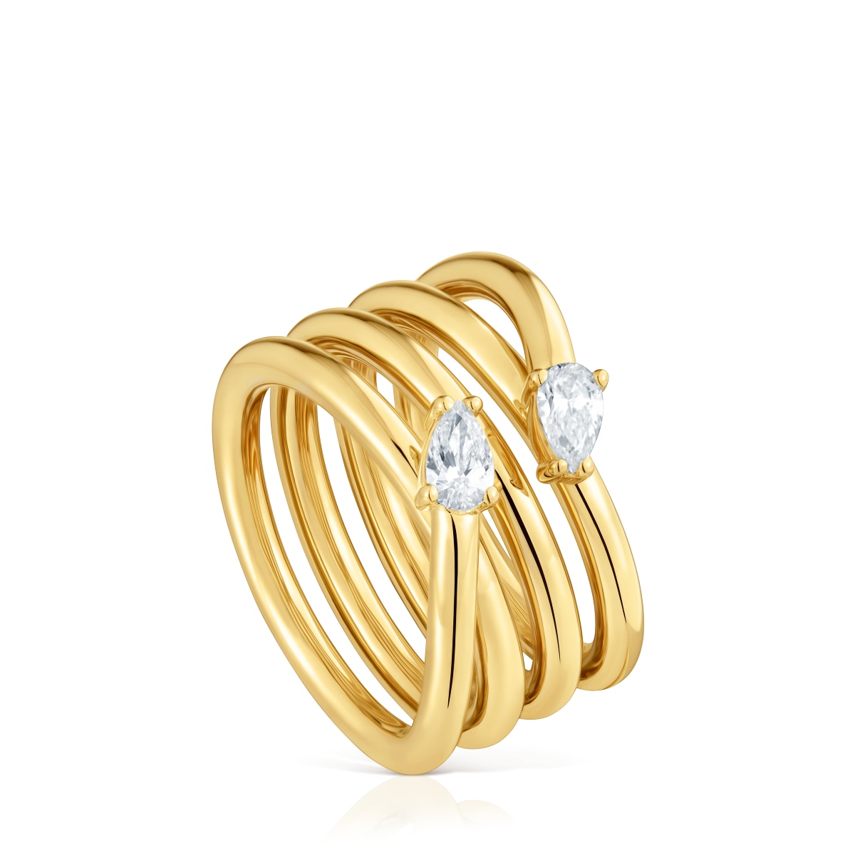 Tous - Anillo Ancho Con Baño De Oro 18 Kt Sobre Plata Y Diamantes Creados En Laboratorio Lio Lgd Talla 10