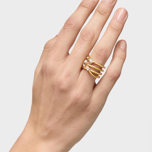 Anillo ancho con baño de oro 18 kt sobre plata y diamantes creados en laboratorio Lio LGD