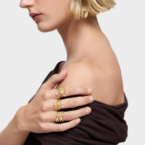 Anillo ancho con baño de oro 18 kt sobre plata y diamantes creados en laboratorio Lio LGD