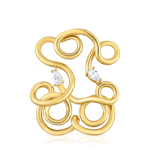 Colgante oso con baño de oro 18 kt sobre plata y diamantes creados en laboratorio 35 mm Lio LGD