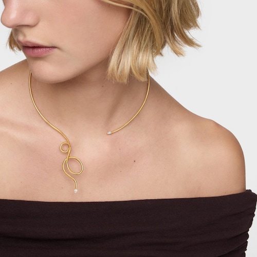 Collar abierto con baño de oro 18 kt sobre plata y diamantes creados en laboratorio Lio LGD