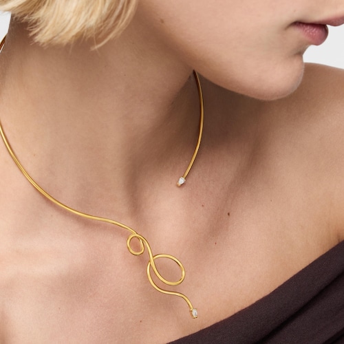 Collar abierto con baño de oro 18 kt sobre plata y diamantes creados en laboratorio Lio LGD