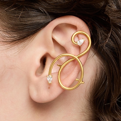 Earcuff a spirale in argento placcato oro 18 kt e diamanti creati in laboratorio Lio LGD