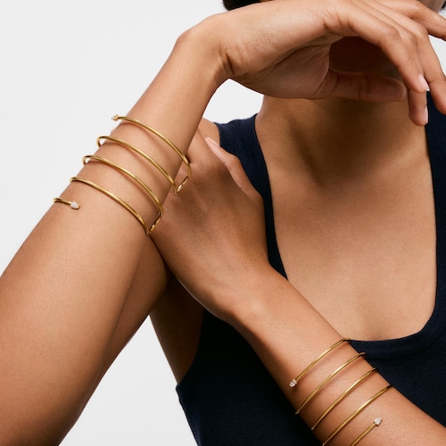 Pulseira escrava dupla com banho de ouro de 18&nbsp;K sobre prata e diamantes criados em laborat&oacute;rio Lio LGD