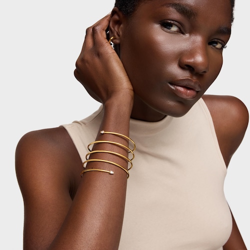 Pulsera esclava doble con baño de oro 18 kt sobre plata y diamantes creados en laboratorio Lio LGD