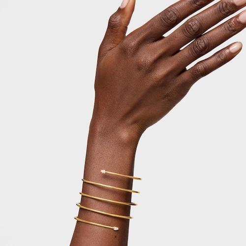 Pulsera esclava doble con baño de oro 18 kt sobre plata y diamantes creados en laboratorio Lio LGD