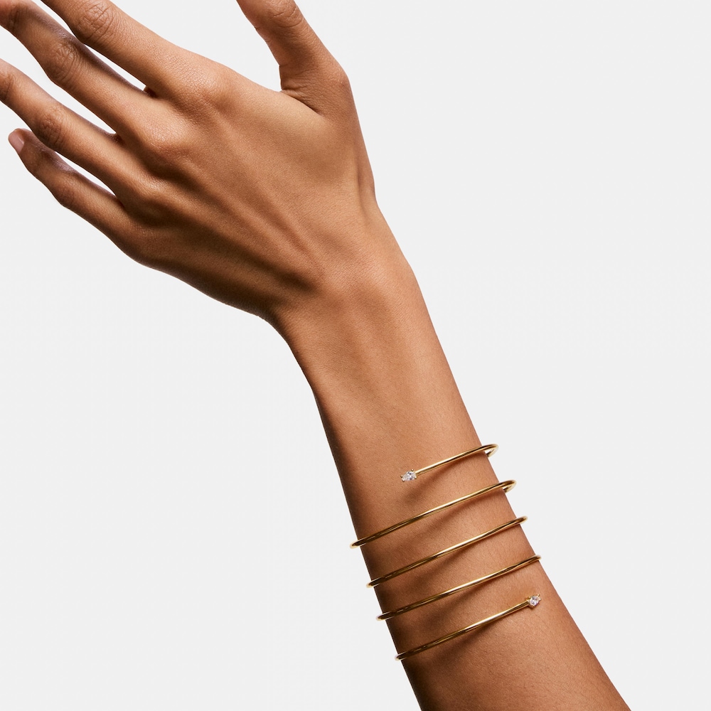 Pulsera esclava doble con ba&ntilde;o de oro 18&nbsp;kt sobre plata y diamantes creados en laboratorio Lio LGD