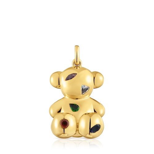 Colgante oso con baño de oro 18 kt sobre plata y gemas Bold Bear