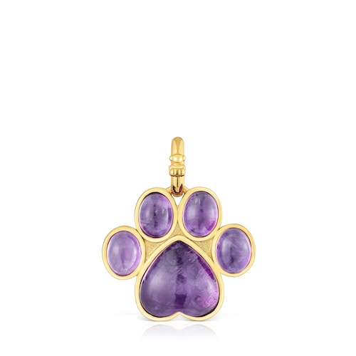 Paw-print Pendant with 18kt gold plating over silver and amethyst Medallions