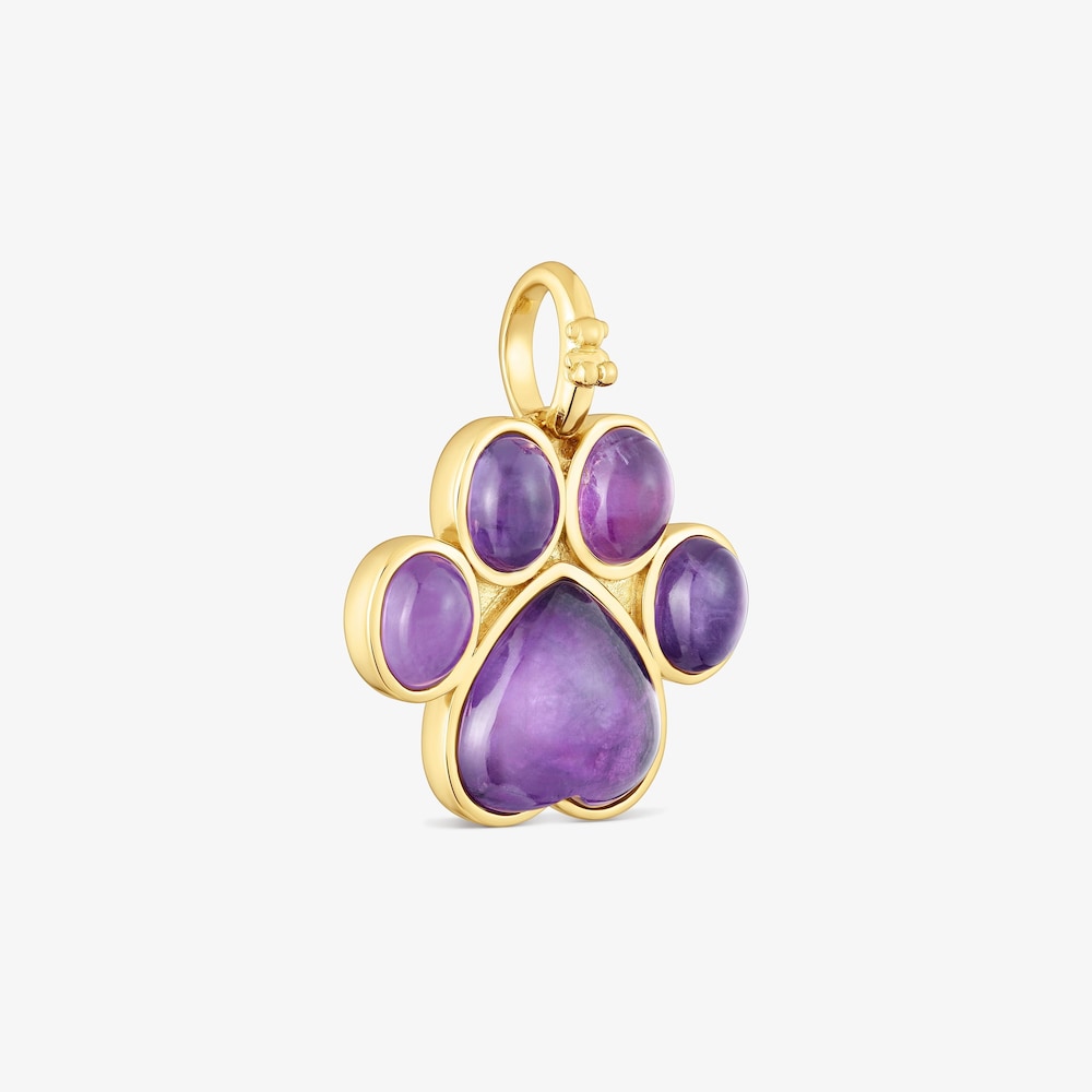 Pfotenabdruck-Anh&auml;nger Medallions aus 18&nbsp;kt vergoldetem Silber mit Amethyst