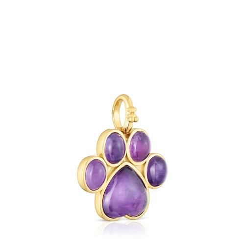 Paw-print Pendant with 18kt gold plating over silver and amethyst Medallions