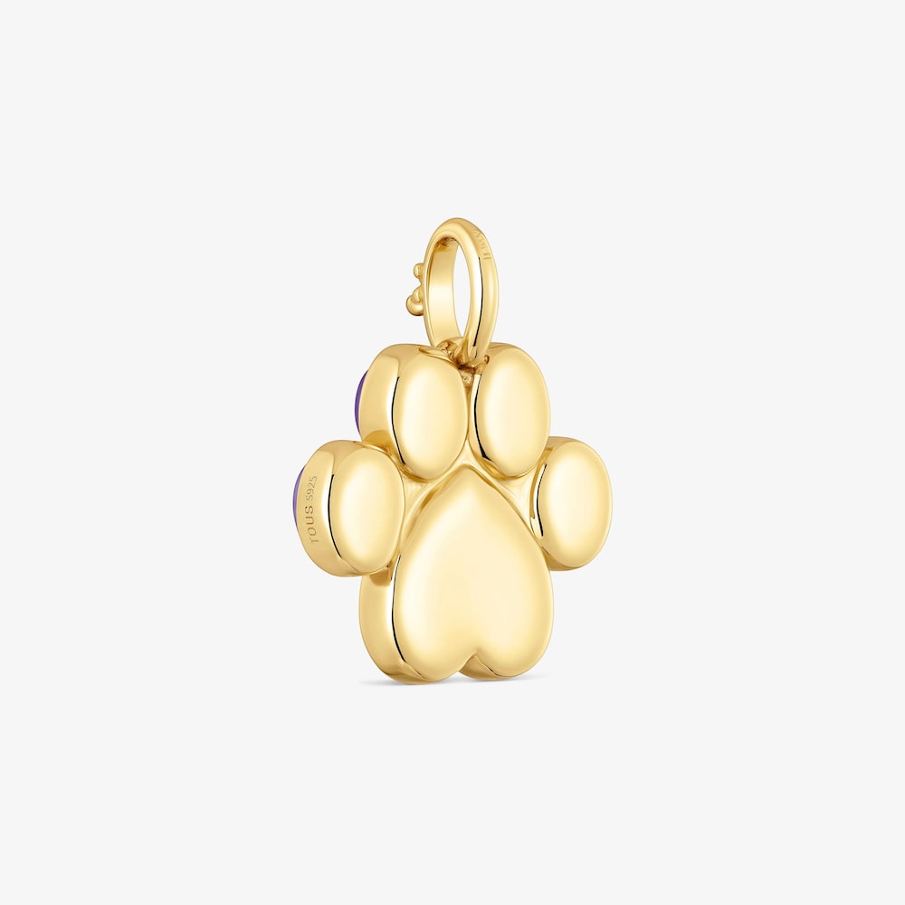 Pfotenabdruck-Anh&auml;nger Medallions aus 18&nbsp;kt vergoldetem Silber mit Amethyst