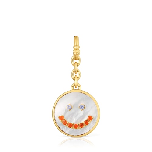 Colgante smile con baño de oro de 18 kt sobre plata, nácar y gemas 15 mm Medallions