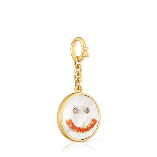 Colgante smile con baño de oro de 18 kt sobre plata, nácar y gemas 15 mm Medallions