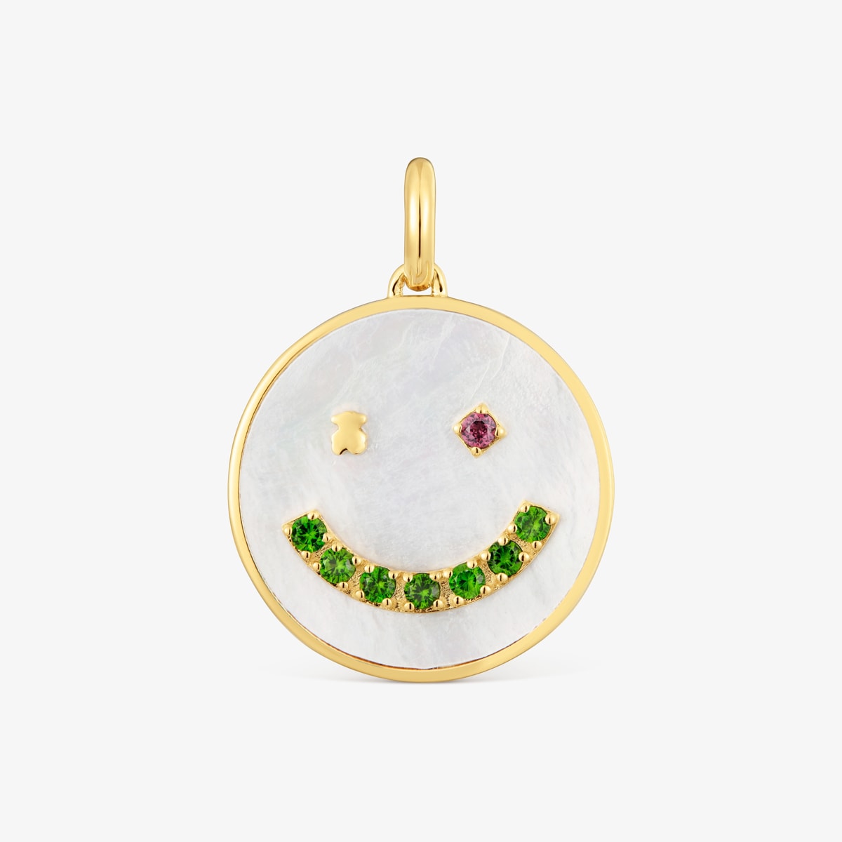 Tous - Colgante Smile Con Baño De Oro De 18 Kt Sobre Plata, Nácar Y Gemas 22 Mm Medallions - Verde