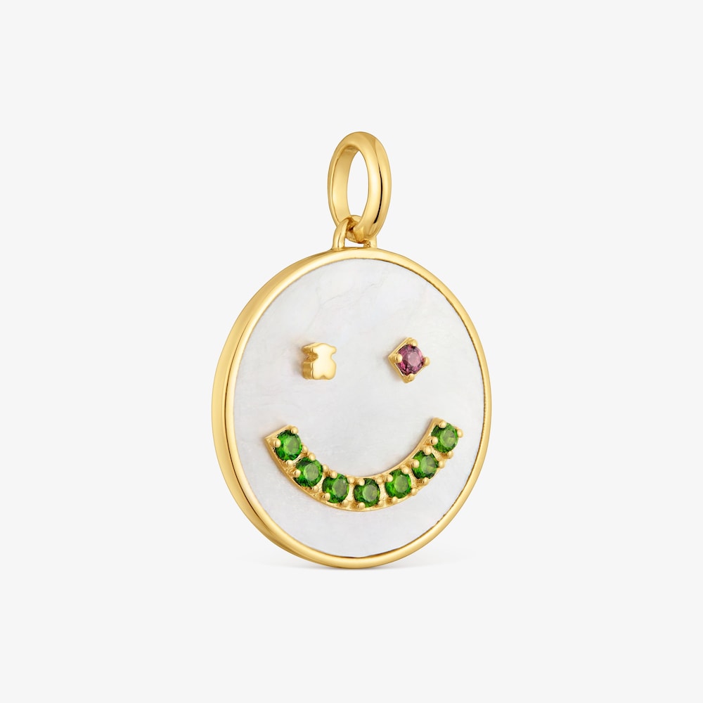 Colgante smile con ba&ntilde;o de oro de 18&nbsp;kt sobre plata, n&aacute;car y gemas 22&nbsp;mm Medallions