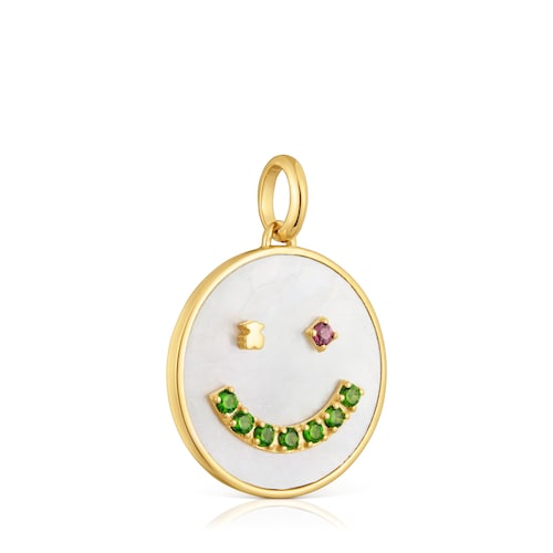 Colgante smile con baño de oro de 18 kt sobre plata, nácar y gemas 22 mm Medallions