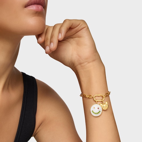 Colgante smile con baño de oro de 18 kt sobre plata, nácar y gemas 22 mm Medallions