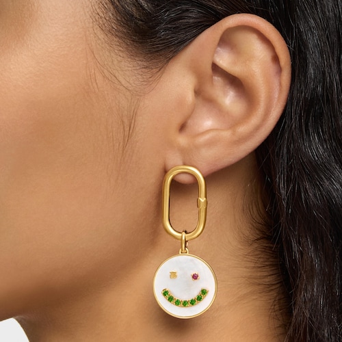 Colgante smile con baño de oro de 18 kt sobre plata, nácar y gemas 22 mm Medallions