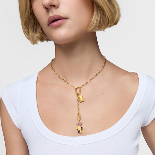 Colgante oso con baño de oro 18 kt sobre plata y amatistas Teddy Bear