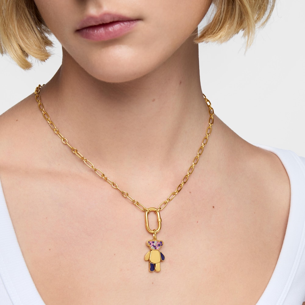 Pr&iacute;vesok medved&iacute;ka s&nbsp;18&nbsp;kt pozl&aacute;ten&iacute;m na striebre a&nbsp;ametystami Teddy Bear