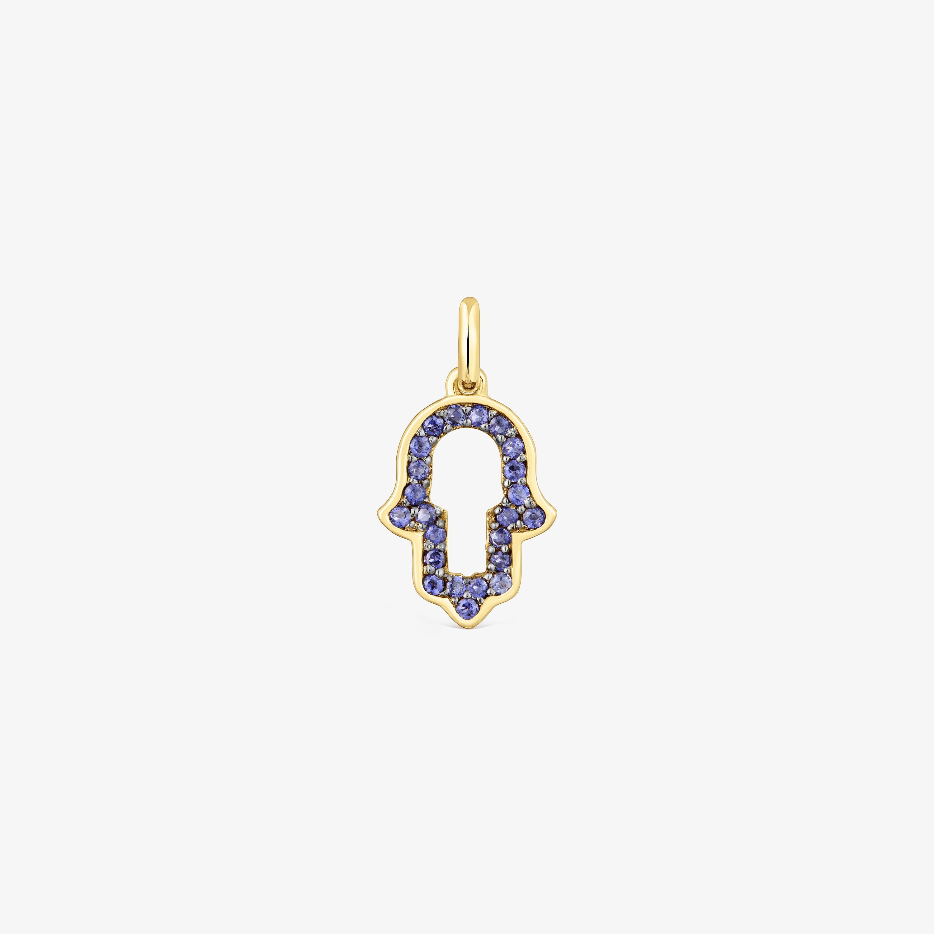 14K solid gold hand of Fatima Pendant with iolite Medallions