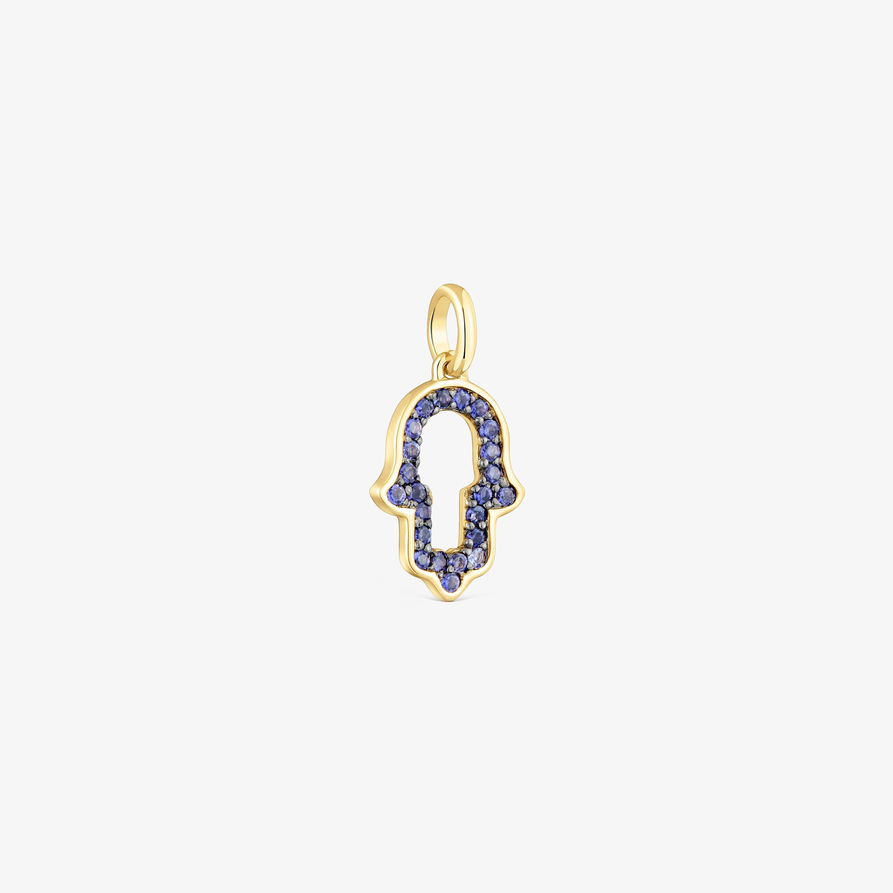 14K solid gold hand of Fatima Pendant with iolite Medallions