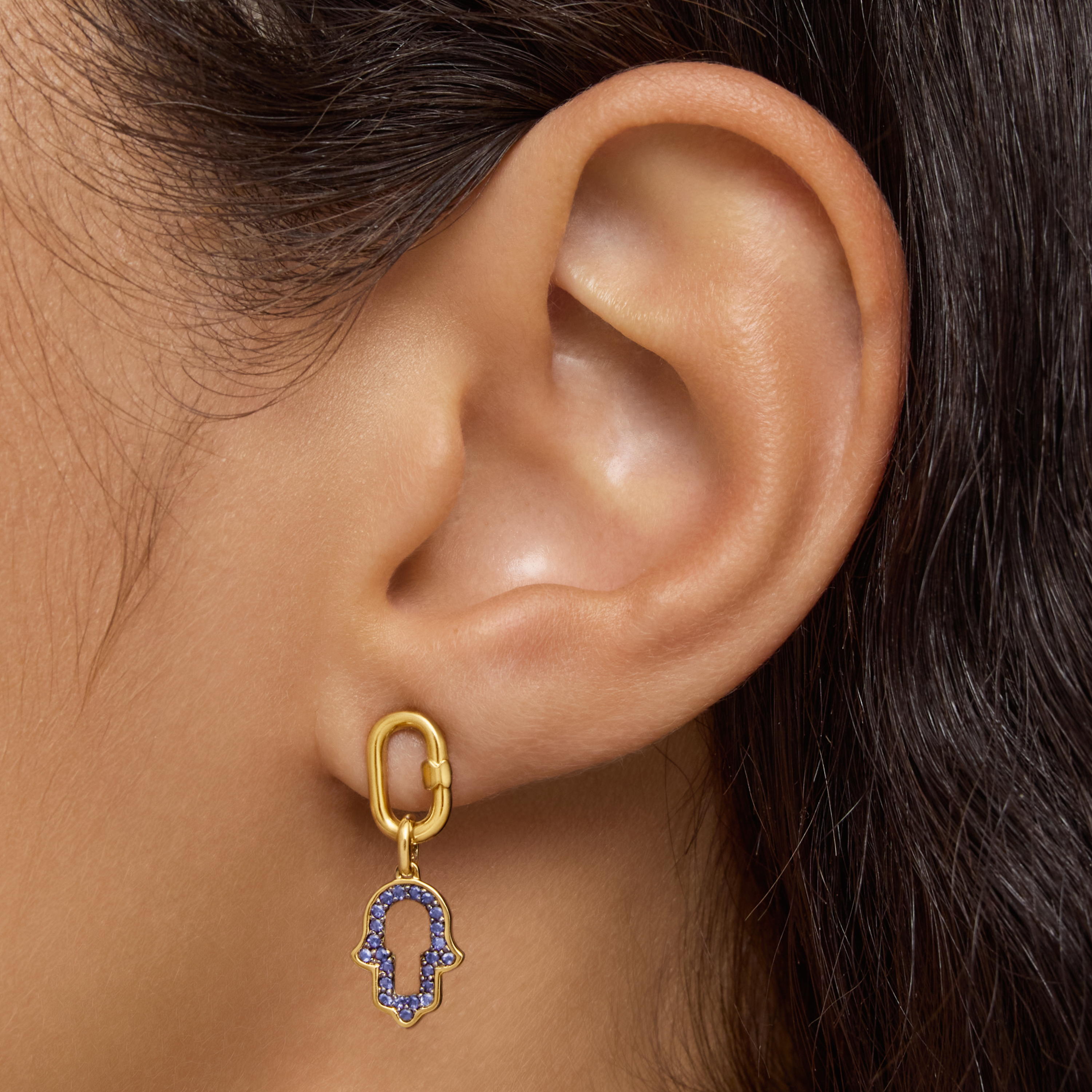 14K solid gold hand of Fatima Pendant with iolite Medallions