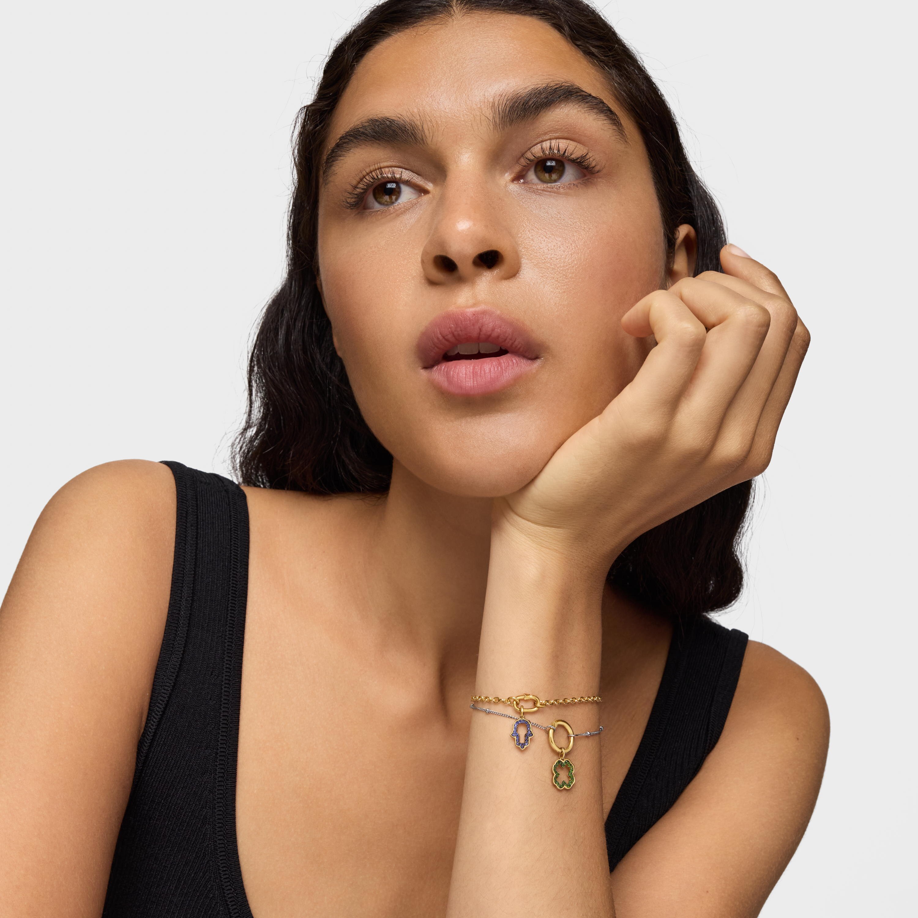 14K solid gold hand of Fatima Pendant with iolite Medallions