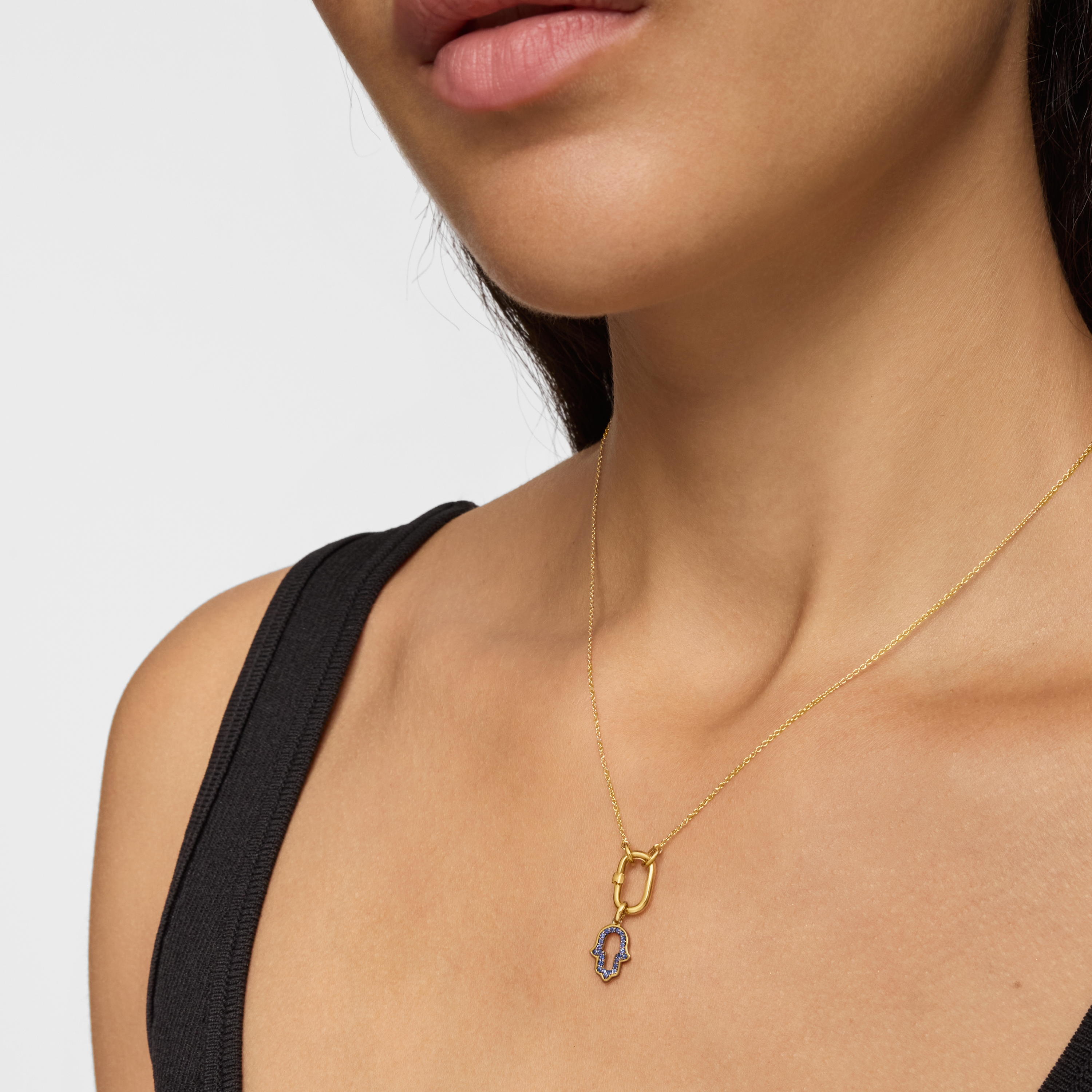 14K solid gold hand of Fatima Pendant with iolite Medallions
