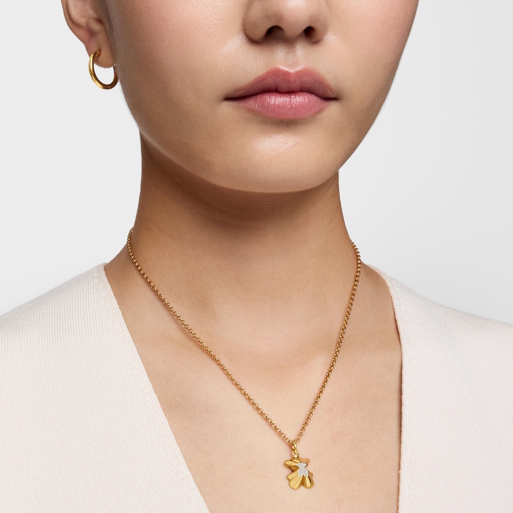 Colgante con ba&ntilde;o de oro 18 kt sobre plata oso proyectado y diamantes TOUS Sweet 40s