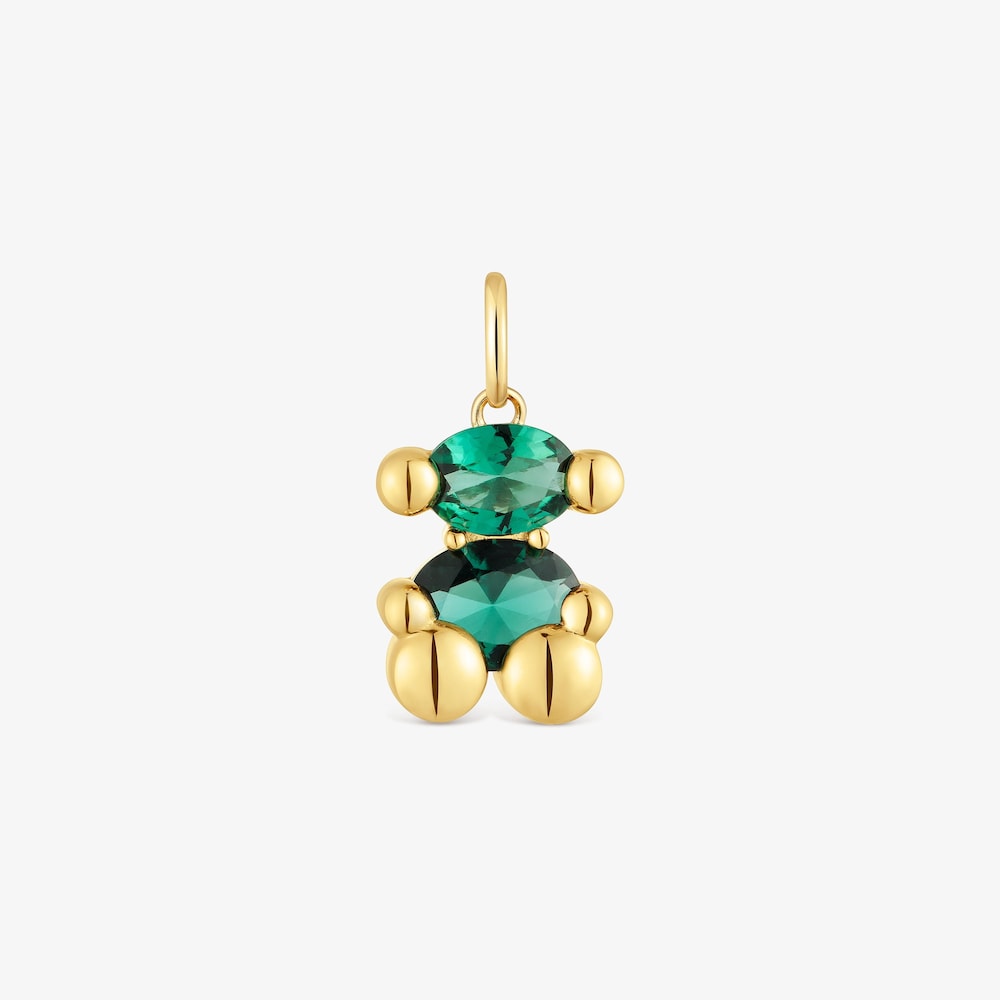 Small 18K gold vermeil bear motif Pendant with lab-grown green spinel Color Bear LGG