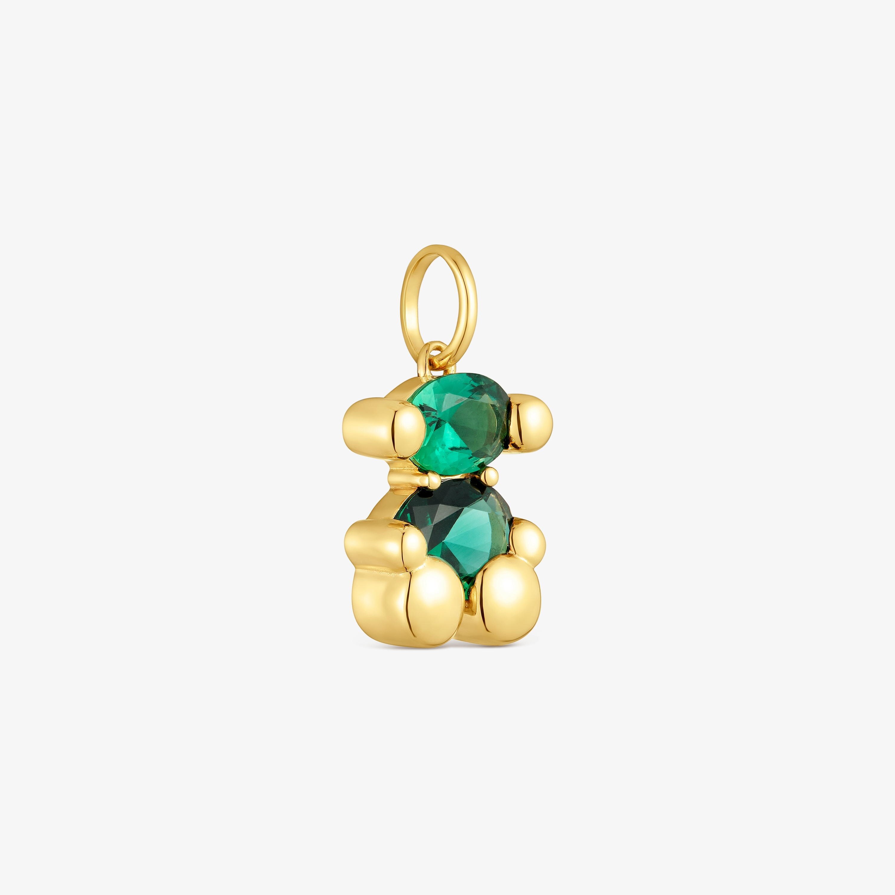 Small 18K gold vermeil bear motif Pendant with lab-grown green spinel Color Bear LGG